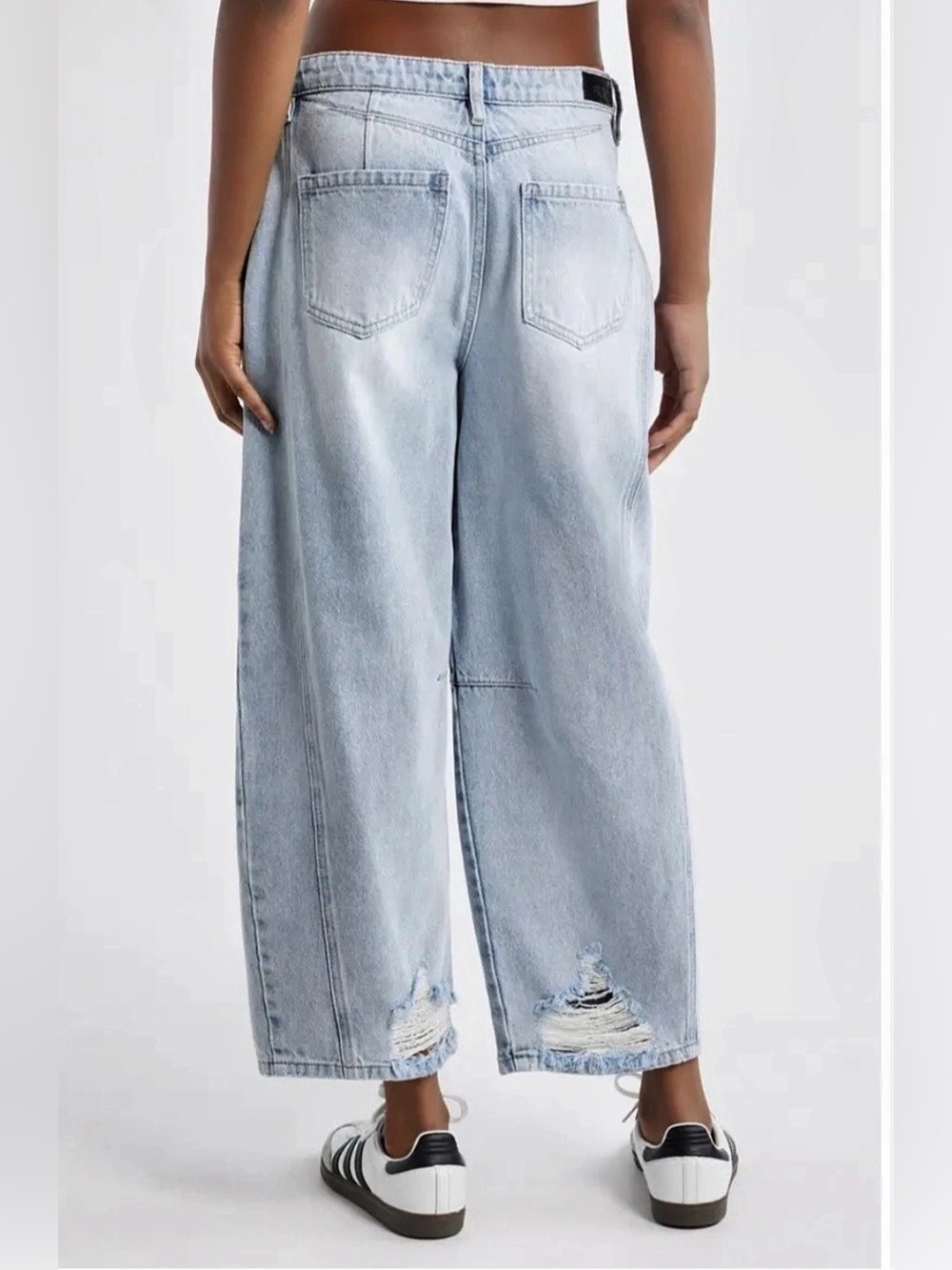Nordstrom PTCL Distressed Ankle Barrel  Jeans Blue Waist 26